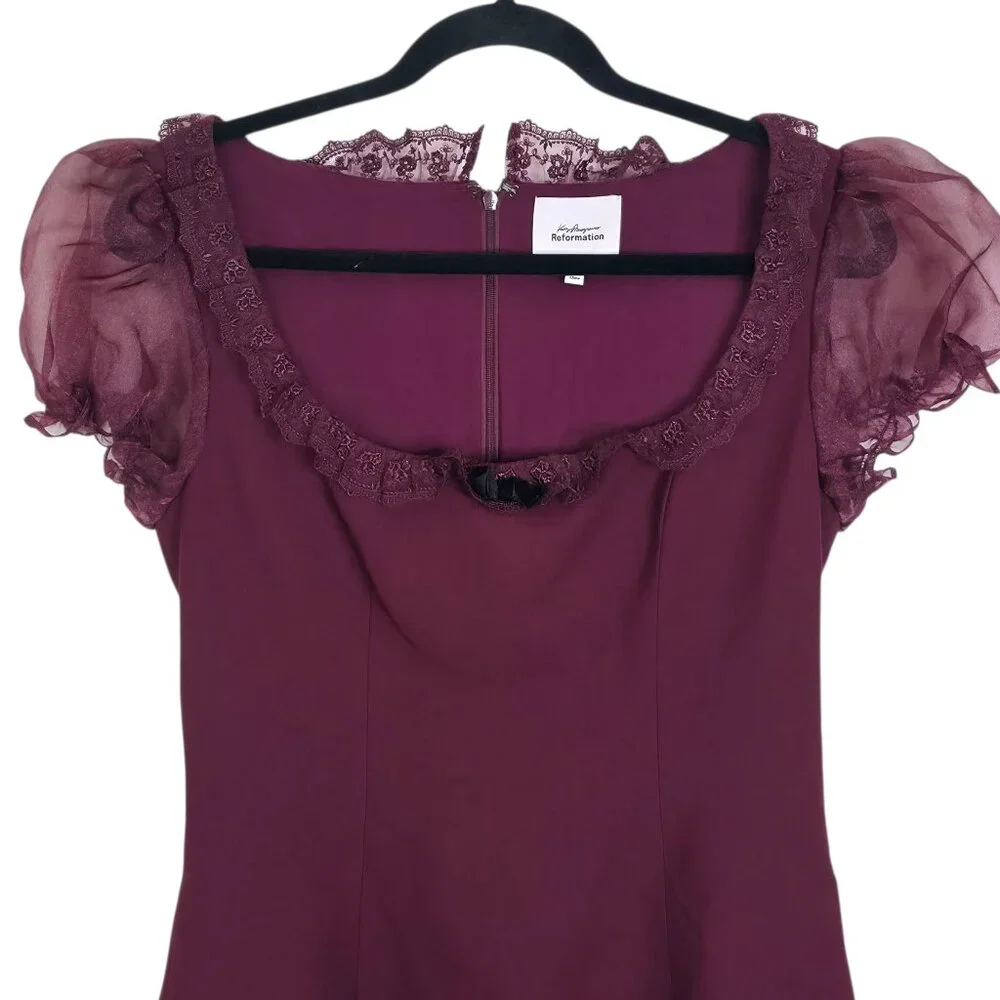 Reformation Kasey Musgraves Bunny Mini Dress Chianti Red Bow Puff‎ Sleeve Size 6